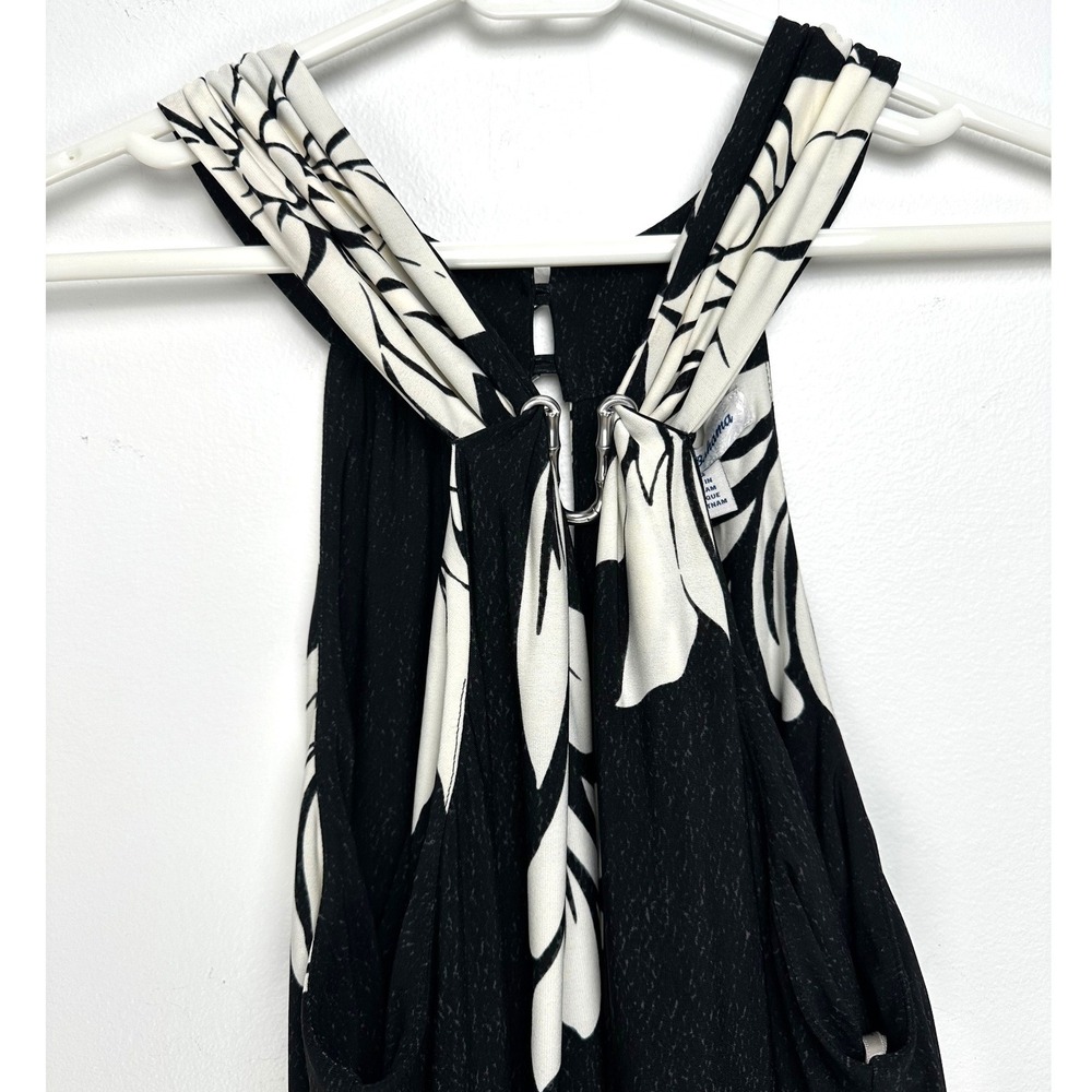 Tommy Bahama Midnight Sea Halter Maxi Dress Black White Floral Resort L NEW - Picture 5 of 12